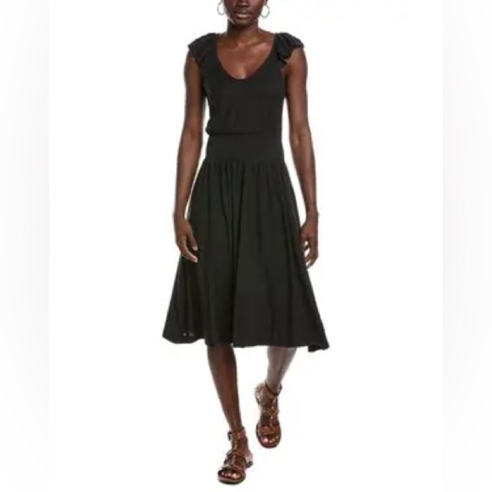 Nation LTD | Mina Black Flutter Shoulder V-Neck 100% Cotton Dress Size Small